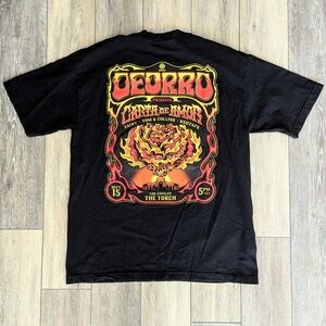 Oeuro Black Graphic Band T‑Shirt with Red & Yellow Flame Print